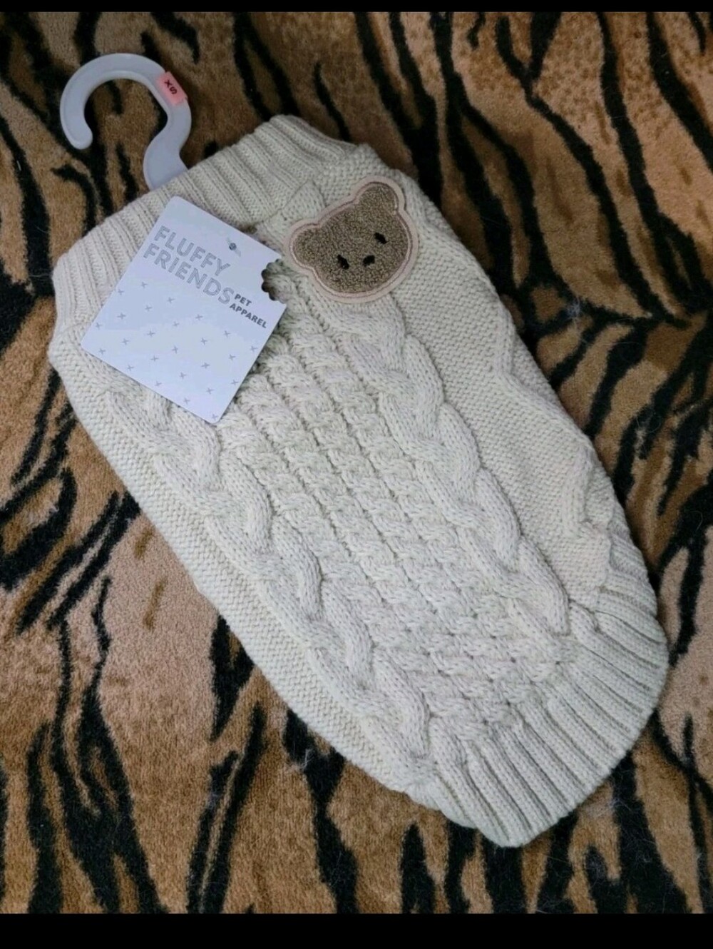Pet Dog Or Cat Sweater Teddy bear Cream Cable Knit Xs or Sm New!